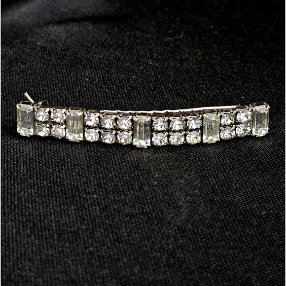 ART DECO Prong Set Crystal Barrett French Clasp Silver Tone Beauty 3.15"RARE EUC - Picture 1 of 9